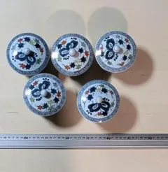 桐箱入 有田焼 西峰作 蓋付湯呑5客＆急須セット 茶器揃 昭和 레트로 骨董