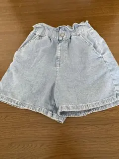 GU デニムハーフパンツ 150 ライトブルー フリルウエスト