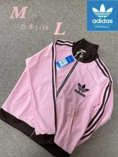 ［新品］L韓国限定 adidas トラックジャケット 刺繍ロゴ ピンク×ブラウンのサムネイル