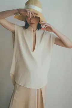 CLANE heavy rib n/s tops アイボリー