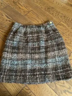 KUMIKYOKU ツイードチェック ミニスカート パールボタン付き 裏地あり