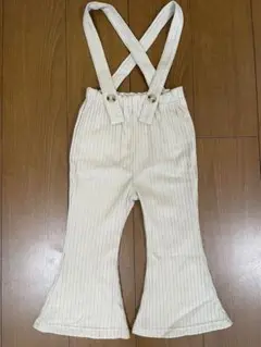 &pal リブ 100cm フレアパンツ　ベージュ　サスペンダー