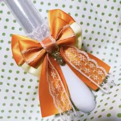 ペンライトリボン♡オレンジ×クリーム色 キンブレリボン