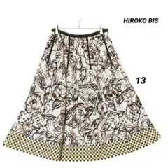 極美品 HIROKO BIS 総柄 フレアスカート 13 大きいサイズ 綿100のサムネイル