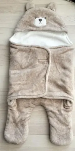 クマ耳デザイン おくるみ ベージュ