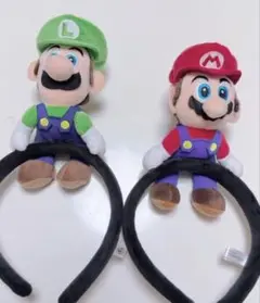 【2個セット】　ユニバ　マリオ ルイージ ぬいぐるみカチューシャセット