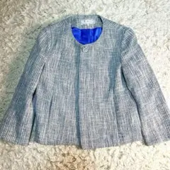 美品 ロペピクニック ツイード ノーカラージャケット サイズM 水色 白　ラメ