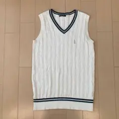 EAST BOY ホワイト Vネック リブ編み スクールベスト 9号