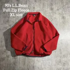 90's 美品L.L.Bean古着フリース フルジップレッドXLサイズ相当