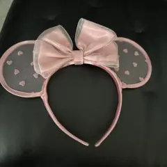 Disneyカチューシャ ピンク ハート柄 メッシュ