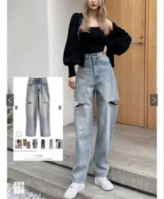 新品未開封✨GRL グレイル スリットデニムワイドパンツ[cu420]