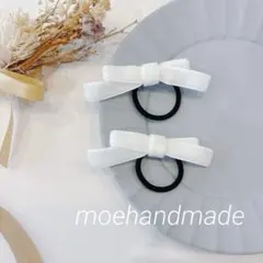 再販【ヘアゴム】ホワイト ベビーキッズリボン 2点セットベルベットリボン 7