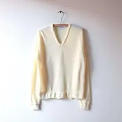 80s ヴィンテージ Vネック USA製 セーター アクリルニット 生成り白 Ｍ