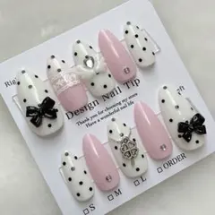 フレンチガーリー ドット ウィッシュコア ピンク リボン ネイルチップ