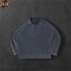 CAMPHORWOOD襟付きグッドフェードVネックスウェットラグラン古着スミ黒