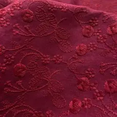 s2-r▼130×50cm▼コットンリネン刺繡生地▼花柄　立体感　レッド