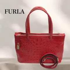 【極美品✨】　FURLA フルラ　トートバッグ　ショルダーバッグ　クロコ型押し