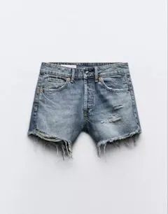 ZARA ダメージ ミッドライズ デニム ショートパンツ