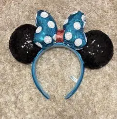 ディズニー　カチューシャ　ミニー　青　スパンコール