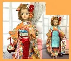 市松人形６号正絹着物と兵児帯 市松人形 特小 正絹ちりめん衣裳 赤色 映水作 約16センチ