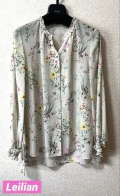 レリアン 花柄シフォンブラウス 長袖 クリーム色 9号