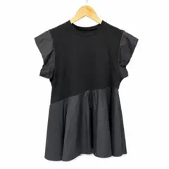 【美品】Ur'S異素材切替フレアチュニック ブラック 黒 半袖 人気のサムネイル