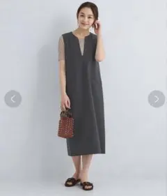 グリーンレーベルリラクシング リネンライク キーネック ジャンパースカート