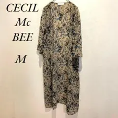 CECIL McBEE 花柄 M 長袖ガウンカーディガン ロング ベージュ 7分