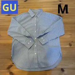 G U オーバーサイズストライプシャツ　M 青　替えボタン付き