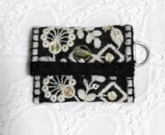 インド刺繍リボンジュエリーポーチ　ミニポーチ　花柄　030　キーホルダー