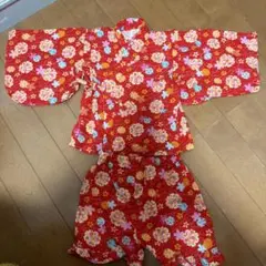 ベビー花柄 甚平 赤 90