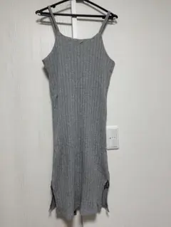 グレー リブ編み キャミワンピース　レディース