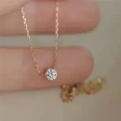 065Ng【一粒ダイヤ】ネックレス　CZ 4.5㎜　華奢　S925 ゴールド