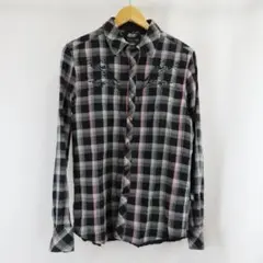 55DSL DIESEL チェック 刺繍 ウエスタン シャツ M 黒 メンズのサムネイル