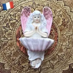 【フランス】天使の聖水盤 ヴィンテージ 陶磁器 ベニティエ ミセル ピンク 金彩