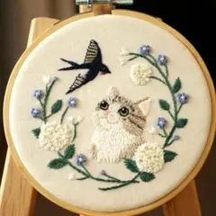 ハンドメイド 刺繍フレーム 遊ぶ猫 キジトラ - メルカリ