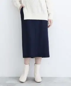 INDIVIインディヴィ ウールポケット ネイビー ストレートスカート スリット