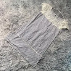 MERCURYDUO レース切替ボーダーワンピース Fサイズ ネイビー×ホワイト