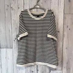 ほぼ未使用 DAZYストライプ柄 半袖Tシャツ ホワイト/ブラック ワッフル素材のサムネイル