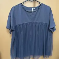 ダークブルー シフォンフリル カットソー 半袖のサムネイル