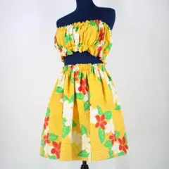 【フラダンス衣装】イエロー 上下セット ツーピース セットアップ プルメリア柄
