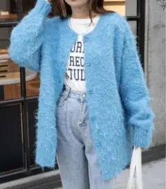 WEGO シャギーニットカーディガン　ブルー