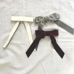 大きめリボンポニーフック ベロア素材と合皮素材