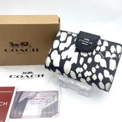 【希少】 コーチCOACH二つ折り財布 レオパード ブラッホワイト
