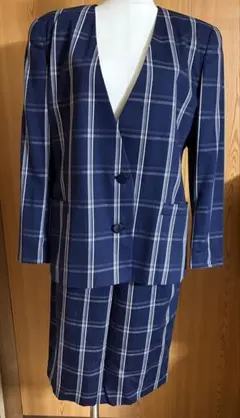 昭和レトロ⭐︎ブルーチェックのスカートセットアップ　ジャケット&スカート