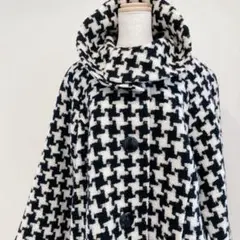 【美品】千鳥柄 コート ジャケット アウター ビッグ襟 2way 秋冬 白黒