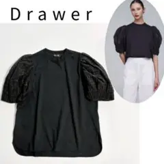 DRAWER ドゥロワー　天竺　シアーパフスリーブ　プルオーバーシャツ　黒のサムネイル