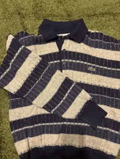 LACOSTE ストライプ ポロセーター ネイビー/ベージュ