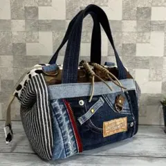 デニムリメイク　あおりポケット2wayバッグ