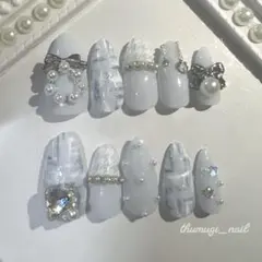 【オーダー専】 冬 ツイード 量産型 千鳥柄 シルバー クリスマス ネイルチップ